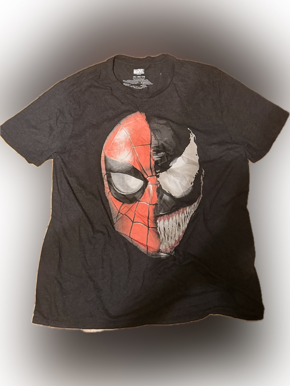 Marvel Black Short Sleeve Tee with Red Spider-Man and White Venom Split Graphic